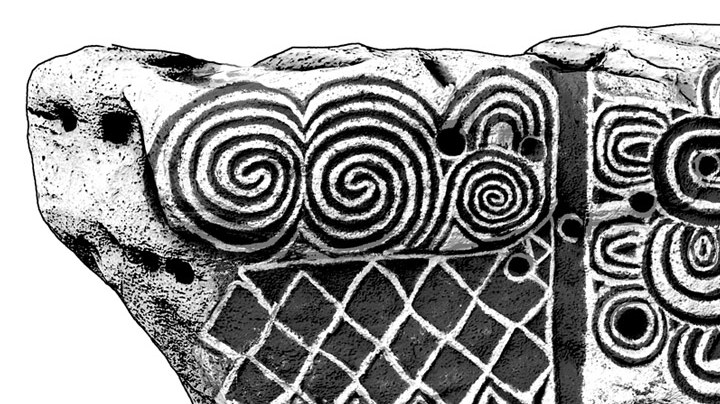 Knowth Kerbstone 52 spiral detail